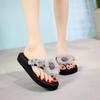 Slippers Women's Summer Fashion, Thick-soled High-heeled Sandals, Women's Seaside Beach Non-slip Flowers, Slope with Flip-flops