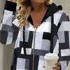 Осенние женские толстовки с капюшоном, модная куртка-кардиган с клетчатым узором на молнии и планкой, обычная посадка с длинными рукавами, повседневное пальто с капюшоном, весенне-осенняя женская одежда