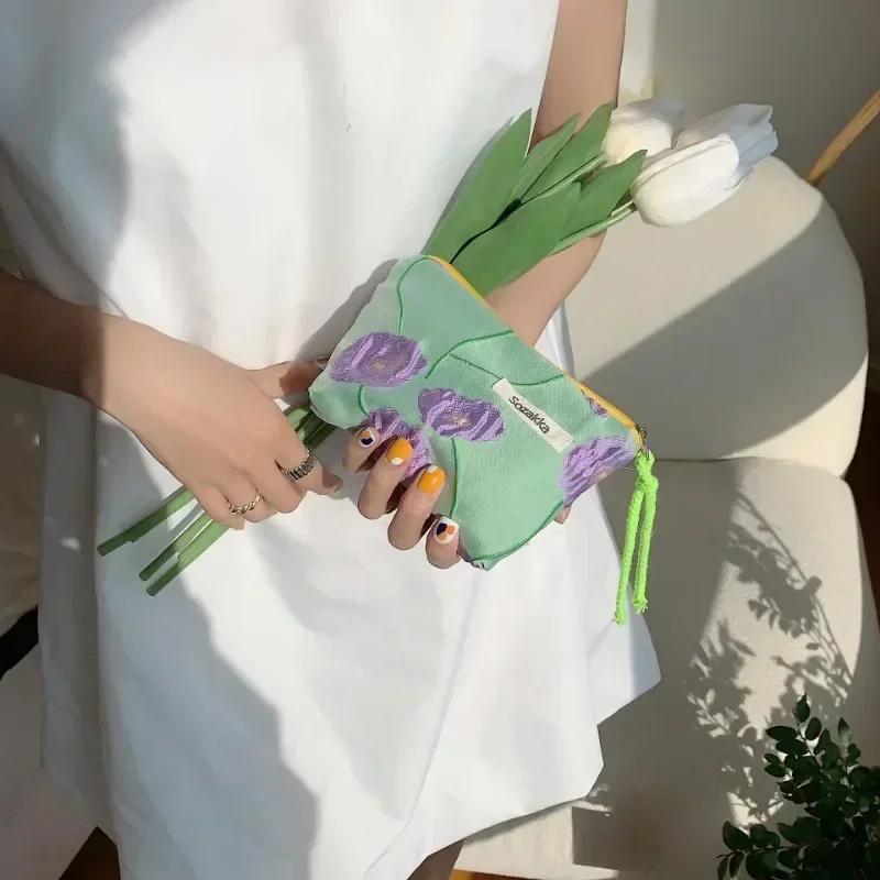 Женский цветочный кошелек Мини-клатч Дорожный кошелек Монетница для женщин Помада Косметичка Дорожный органайзер Пенал