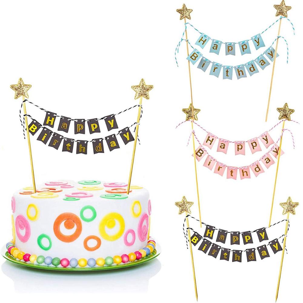 Adults Bunting Happy Birthday Gold Banner Baking Decoration Cake Flags Cake Topper Party Supplies