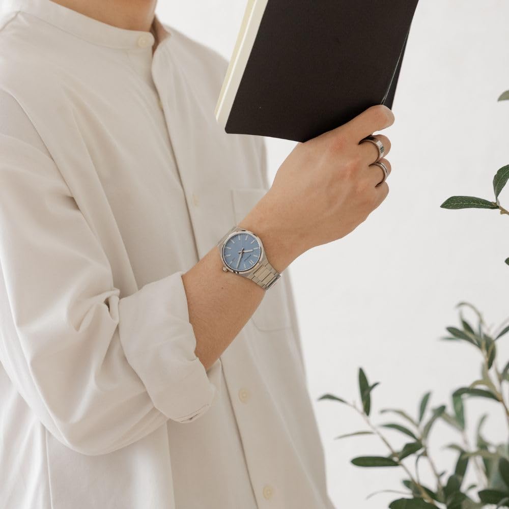 BERING Унисекс Часы с Классическим Звеном Синие и Сапфировые Тонкий Датский Скандинавский Дизайн [Официально Импортировано] Мужской Ремешок, Серебристый, 17639-707, Кристалл, Корпус,