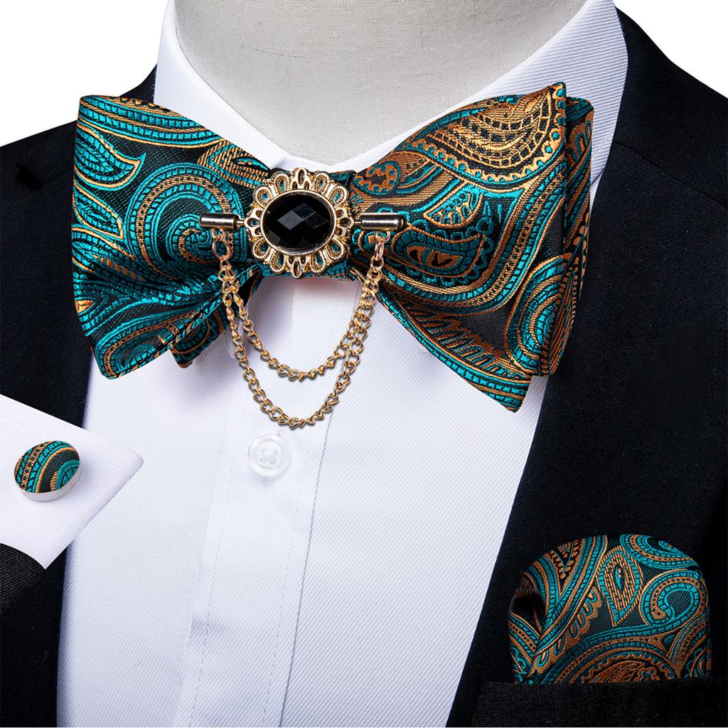 Dibangu Мужской комплект с предварительно завязанным галстуком-бабочкой, серый шелковый галстук, карманные квадратные запонки для официальной свадьбы