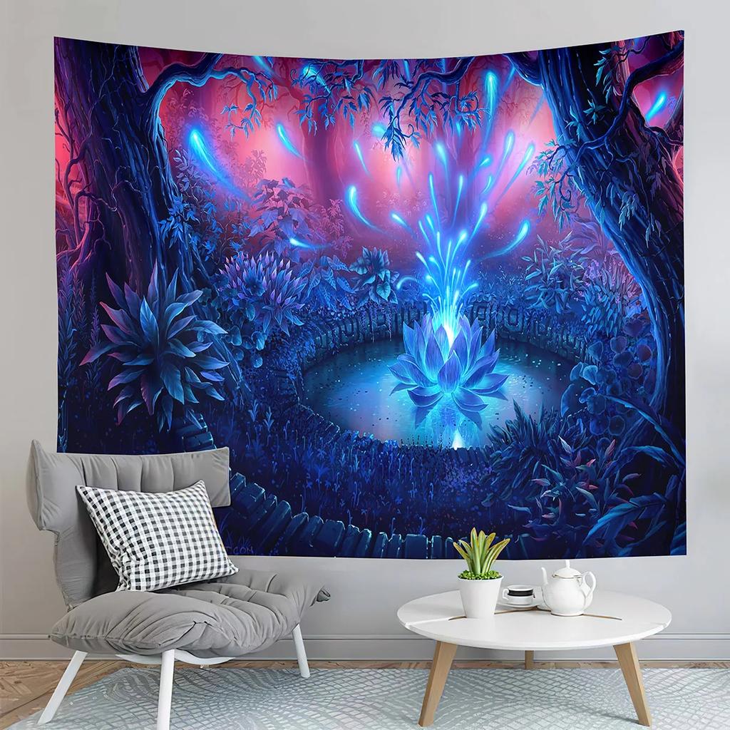 Fairy Tale Forest Tapestry Full Moon Night Red Mushroom Living Room Bedroom Dormitory