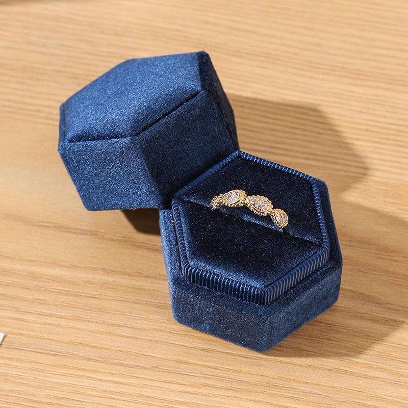 Personalized Velvet Hexagonal Jewelry Ring Box - Dustproof Gift Storage