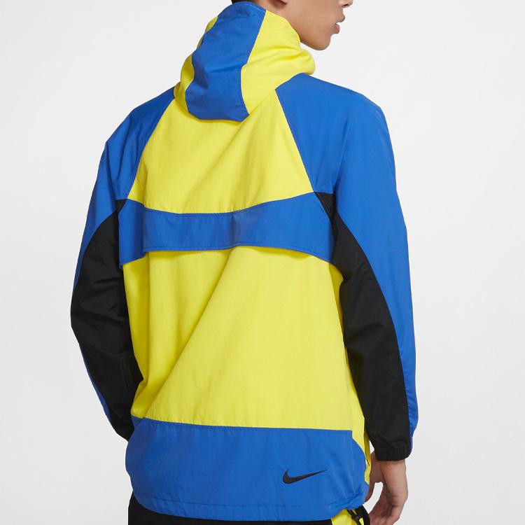 Nike Спортивная одежда в стиле ретро с цветными блоками, свободная посадка, тканая куртка с капюшоном и полумолнией, мужская куртка, синяя, желтая, BV5386-740