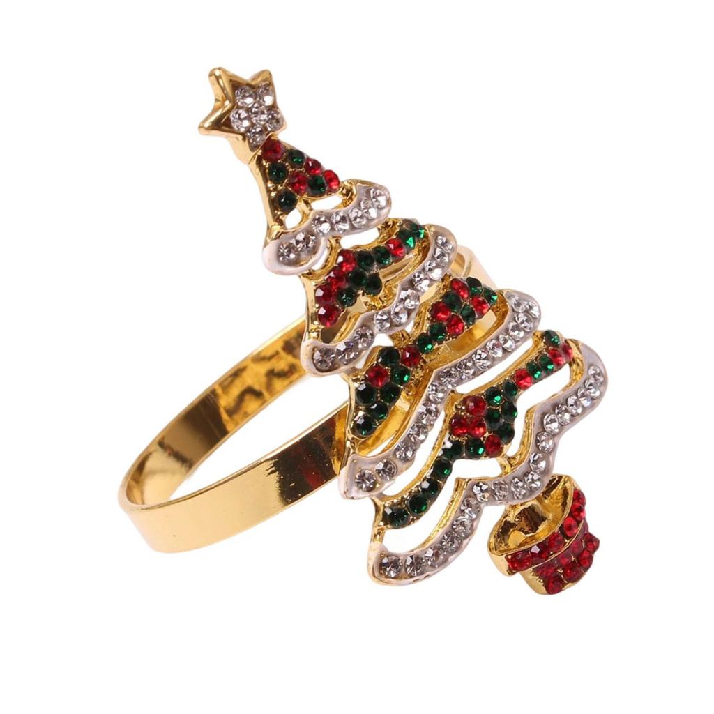 Elegant Metal Christmas Tree Napkin Rings with Sparkling Rhinestones Napkin Holder For Festives Party Table Decoration