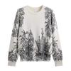 Fall Winter Women Casual Style Floral Pattern Printing Pullover Sweater Classic Crew Neck Knit Tops C-069