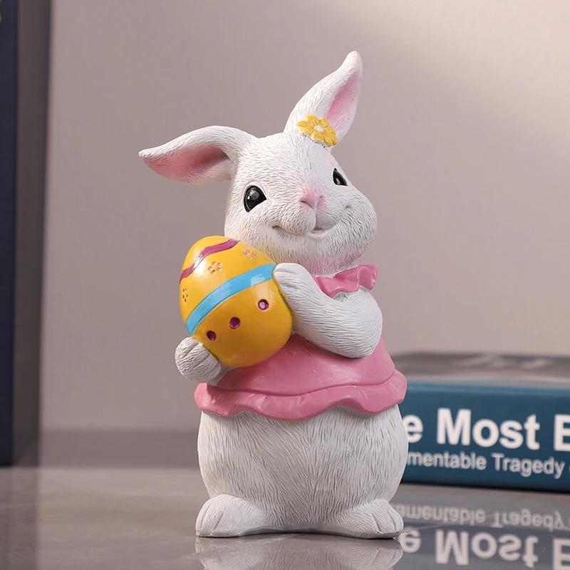 Пасхальный кролик скульптуры обнимающие морковь/фигурки яиц настольные декоративные милые фигурки кроликов креативные фигурки кроликов для домашнего декора