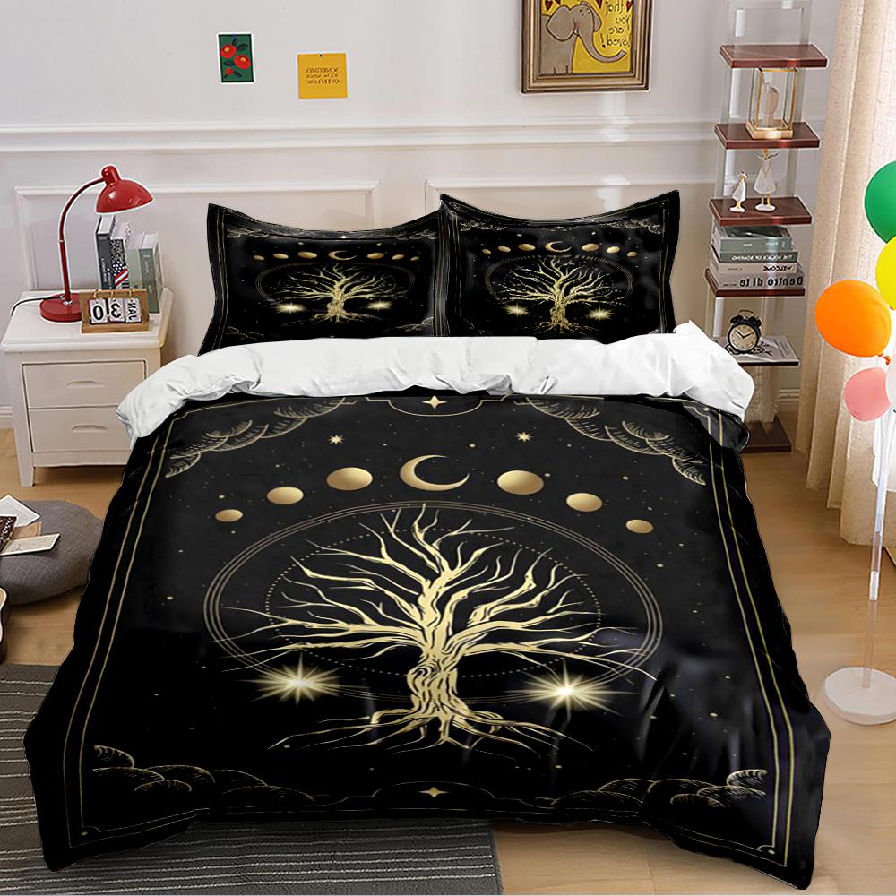 Golden Tree and Moon Phases Bedding Set Bedding set (1 duvet cover, 2 pillowcases, duvet not included)
