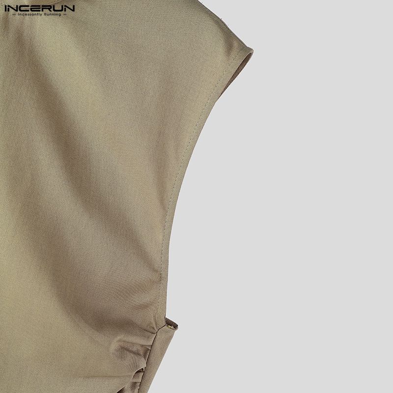 INCERUN Мужские облегающие повседневные майки без рукавов с воротником-стойкой и эластичной талией, скрученные