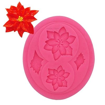 Силиконовая форма для рождественских цветов и листьев, форма для помадки в виде пуансеттии, инструменты для украшения торта на палочке, форма для украшения кекса