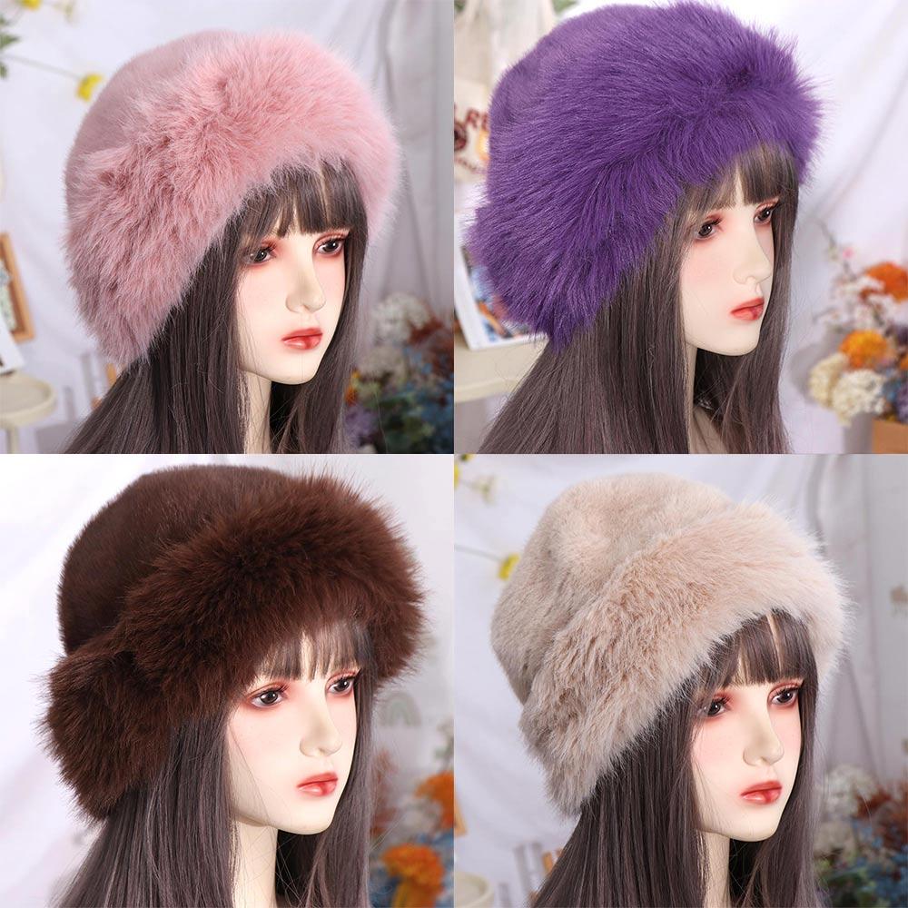 Warm Luxury Plush Hat Thicken Winter Fluffy Hats Fashion Faux Fur Bucket Hat Girls