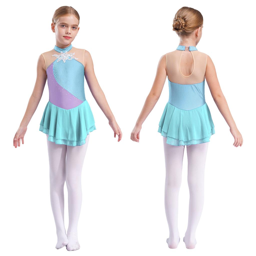 Платье для фигурного катания на коньках со стразами для девочек, детское платье для балета и танцев, детское гимнастическое платье для лирических танцев, костюмы