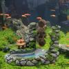 Смола Скала Водяное колесо для аквариумов Ландшафтное украшение с павильонами Пещера-укрытие для рыб и креветок