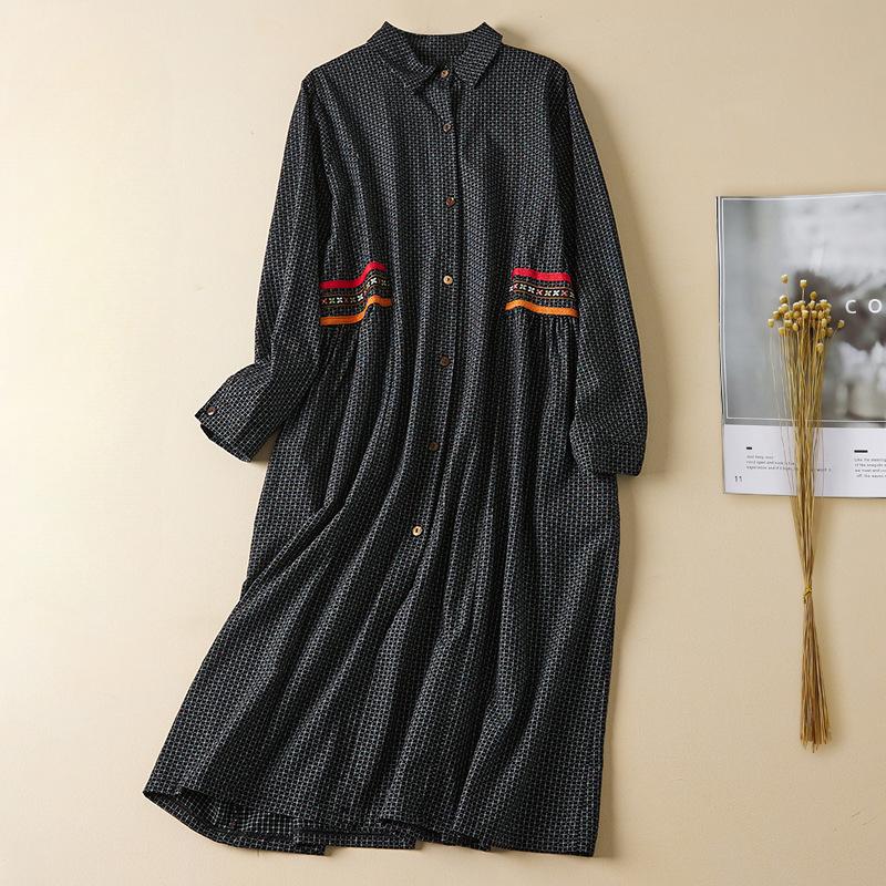 Осеннее литературное платье Plus с длинными рукавами в клетку, женские платья-рубашки средней и длинной длины