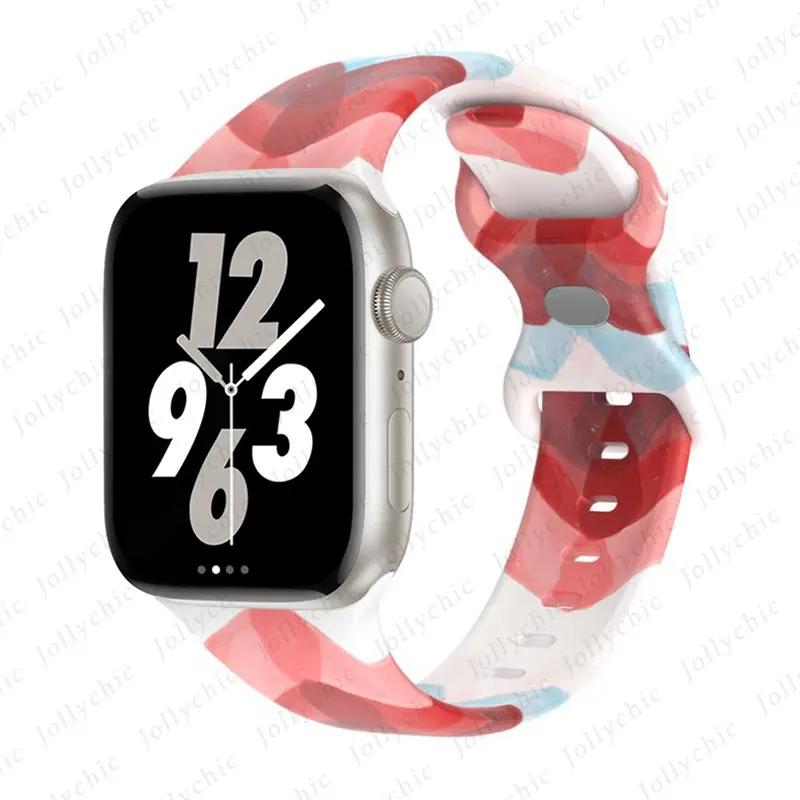 Цветочный ремешок с принтом для Apple Watch Ultra Band 49 мм 41 мм 40 мм 38 45 мм 44 мм 42 мм Силиконовый браслет для IWatch Серии 8 7 SE 6 5 4 3
