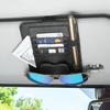 Car Sun Visor Bag, PU Leather Glasses Organizer Universal Sun Visor Card Holder Adjustable Organizer with Multiple Pockets for Sunglass Card Storage