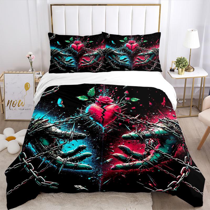 3pcs Broken Heart in Chains Bedding Set, Including 1 Quilt Cover and 2 Pillow Shams, Without Filling,