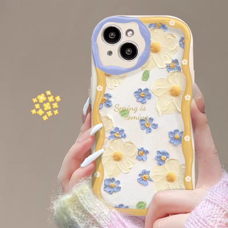 Мягкий силиконовый чехол для телефона IPhone 17 Pro Max 16 14 13 11 Полное покрытие Защита от падения С кремовой текстурой Цветочный принт Мультяшный стиль