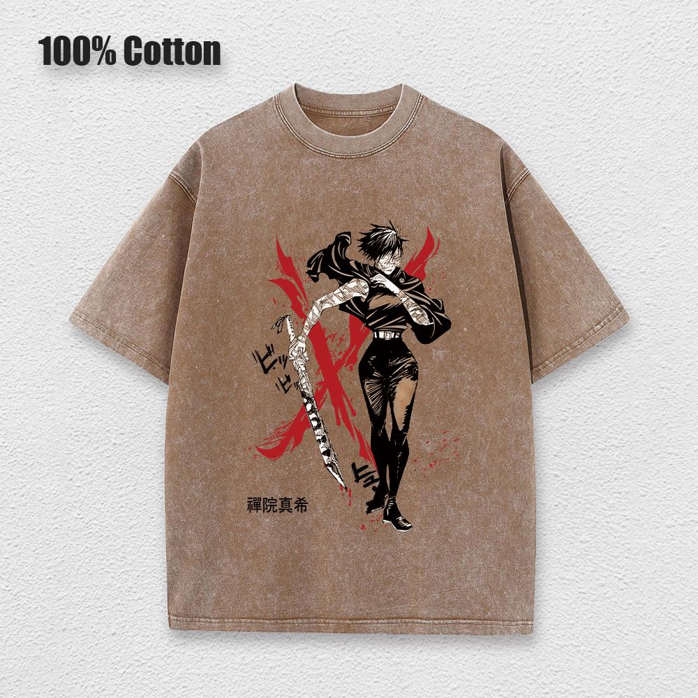 Аниме принтованная винтажная хлопковая футболка мужская футболка большого размера Harajuku летняя футболка с коротким рукавом женская винтажная выстиранная футболка