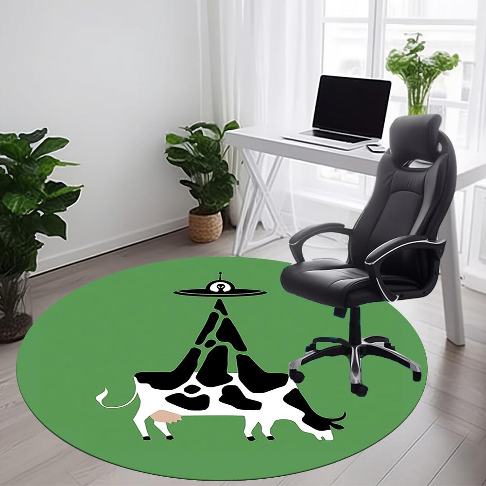 1pc Cow UFO Office Round Area Rug, Indoor Mat Suitable ForOffice, Under Office Chairs Bedroom Living Room Home Decor, Room Deco D060