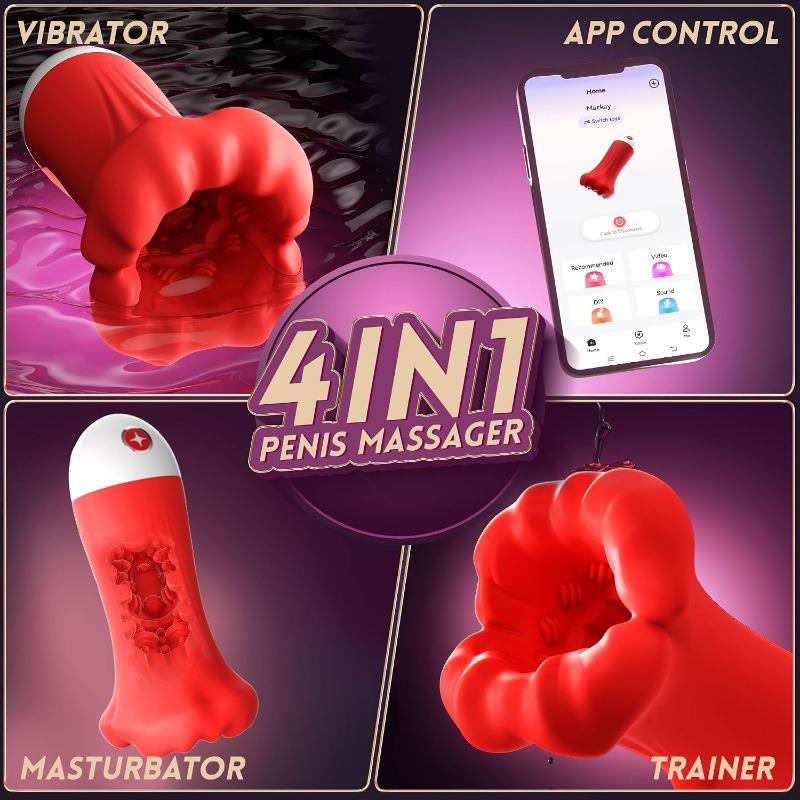 Male Masturbator Sex Toy 4IN1 Penis Vibrator Pocket Pussy Pump with 9 Training Modes and Apps Remote Control and 4.98 inches, Adult Male Sex Toy