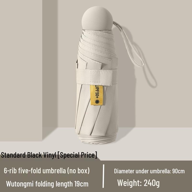 Женский мини-зонт двойного назначения: Компактный пятисложенный дизайн, Утолщенная ткань, Черный клей для защиты от УФ-лучей, Возможность нанесения логотипа на заказ