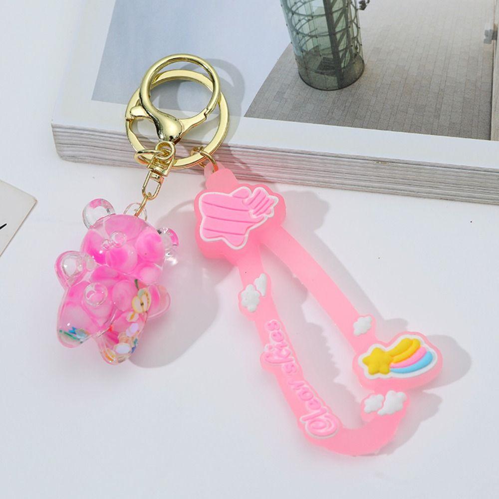 Cartoon Acrylic Quicksand Pendant Bubble Beads Key Rings Quicksand Bear Keychain Female Girl