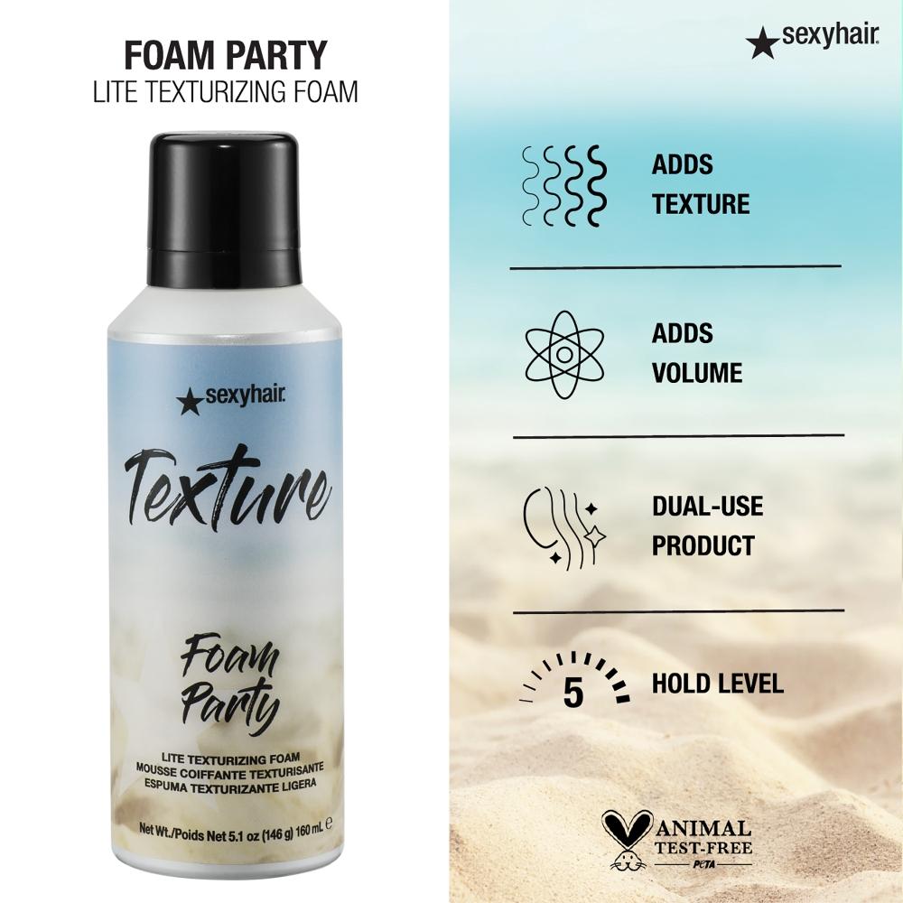 Пена для текстурирования волос Sexy Hair Texture Foam Party Lite, текстурирующая пена 5,1 унции