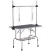 42 Inch Dog Grooming Table Adjustable Pet Cat Drying Beauty Table With 2 Loops Storage Basket Rubber Top Black