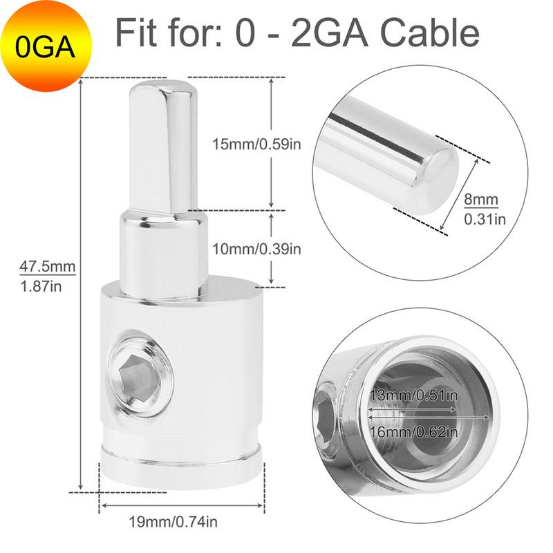 Редуктор входа автомобильного аудиоусилителя 0-2 GA 4-6 8-10 Gauge Редуктор клеммы провода усилителя Адаптеры питания и заземления Никелированные для усилителя