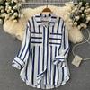 2024 Korean Style Mid-Length Striped Multi-Color Women's Casual Loose Shirt Jacket