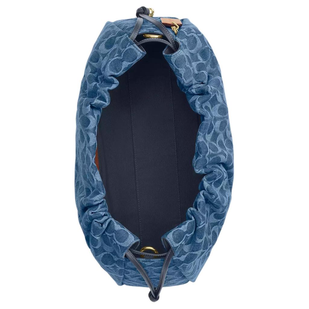 Coach Faye 11 Jacquard Design Metal Accents Iconic Denim And Vachetta Leather Shoulder Bag Large Women Shoulder Bag Light-Blue CDB97-IMTY