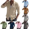 Men's Stand Collar Shirt Beach Casual Solid Color Long Sleeve Breathable Top T-shirt Blouse
