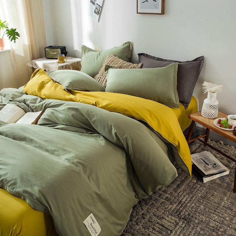 Ins стиль, сплошной цвет, хлопковая простыня из четырех предметов, пододеяльник, кровать из чистого хлопка, двойное одеяло, комплект из трех предметов