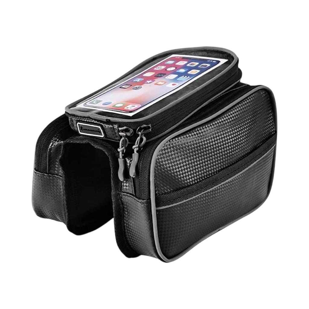 Mountain Bike Front Frame Bag – , Large-Capacity Saddle Bag, Mobile Phone Sensitive Screen, Reflective Cycling Bag