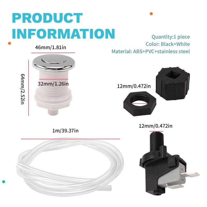 Premium-16A Bath Tub Spa Waste Button Air Switch Push Button Garbage Disposal Self-Lock Air Switch Push Button