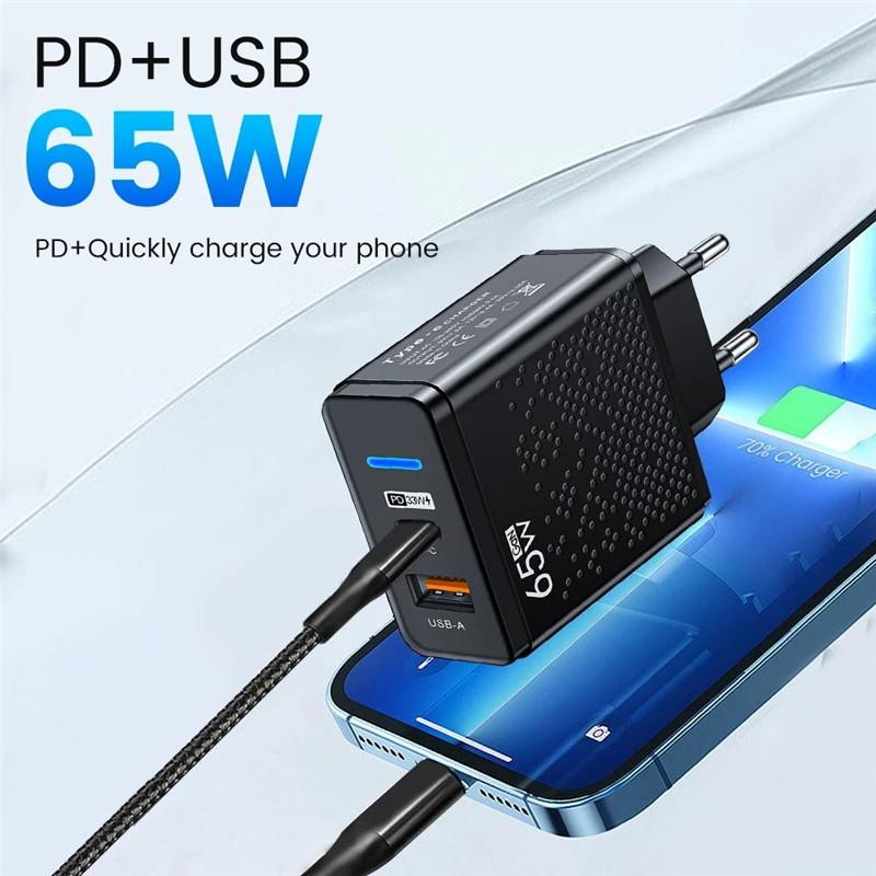 PD 65W Fast Charging Charger Quick Charge 3.0 Phone Charger Adapter Type C Fast Charging Wall Adapter