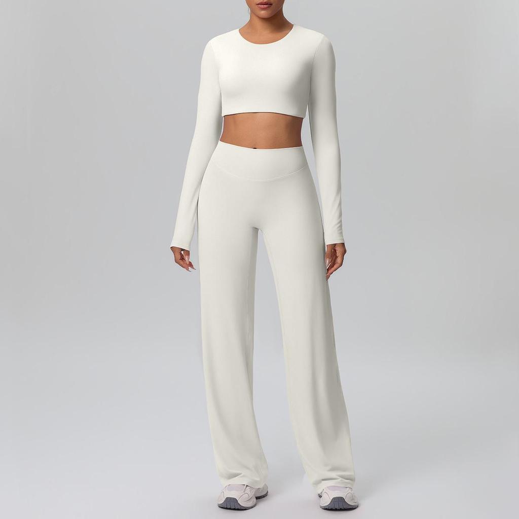 Спортивный костюм Cross-New Tight: Топ с чашечками и широкие брюки с высокой талией для бега, фитнеса и йоги