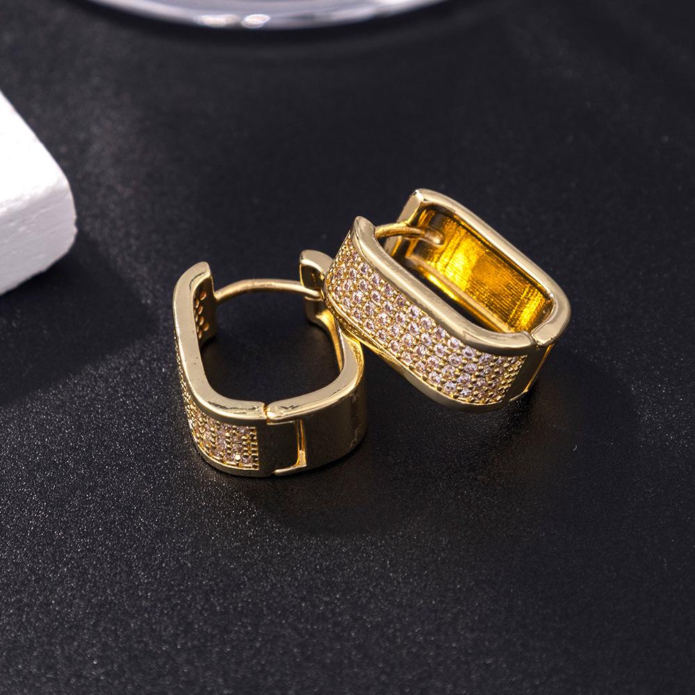 Luxurious U-Shaped Zircon-Studded Earrings - 18k Gold-Plated Ear Cuffs