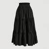 Bohemian Style Women Skirt Elastic High Waist Adjustable Drawstring Cake Skirt Solid Color A-Line Summer Skirt