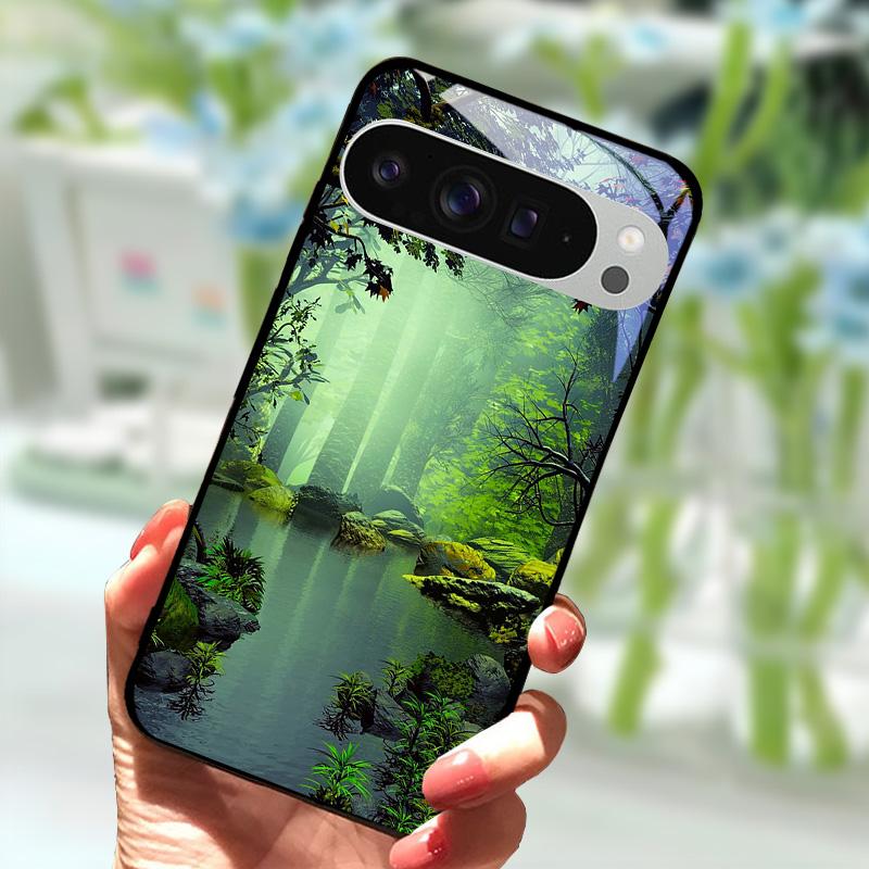 Модный Стеклянный Чехол Для Google Pixel 9 Pro XL Закаленное Стекло Черная Крышка Телефона Для Google Pixel 9a Pixel9 Funda Защитные Чехлы