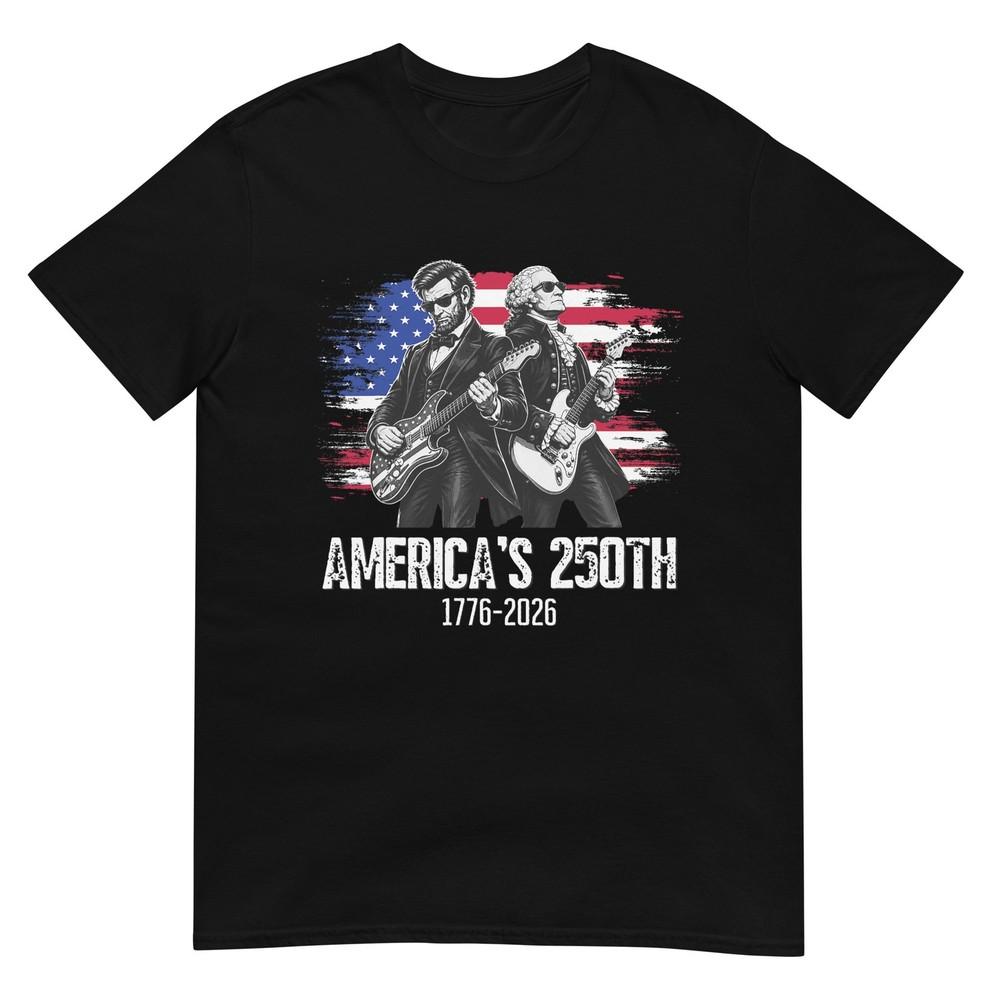 George Washington Lincoln Playing Guitar 4th July 250th TShirt