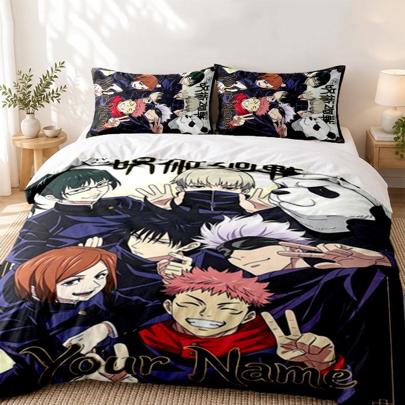 Jujutsu Kaisen Custom Name 3pc set Perfect for bedroom use Comfortable bedding set includes a duvet cover and two pillowcases Ideal birthday or Christ