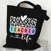 Life Graphics Женская холщовая сумка через плечо с леопардовым принтом и буквами Сумка для покупок Учитель Лучший подарок Женские многоразовые сумки