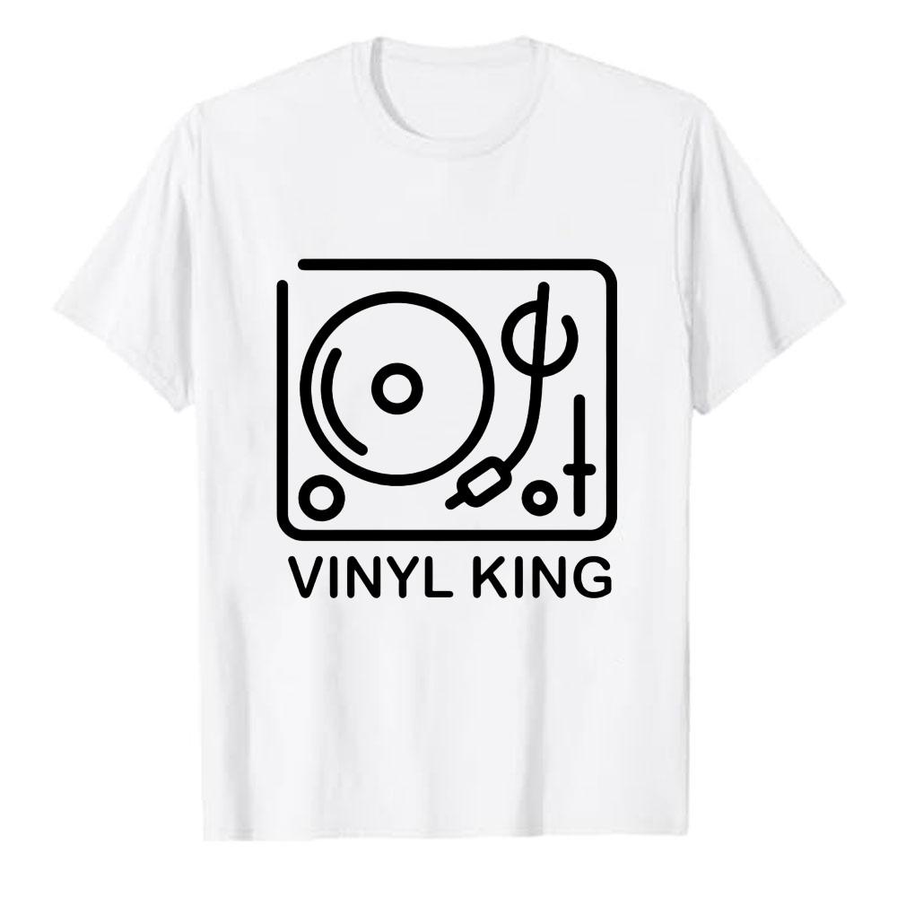 Vinyl King Minimal Line Art Turntable Modal TShirt Simple White Outline Record Player Graphic Art Print Soft Fabric Casual Tees