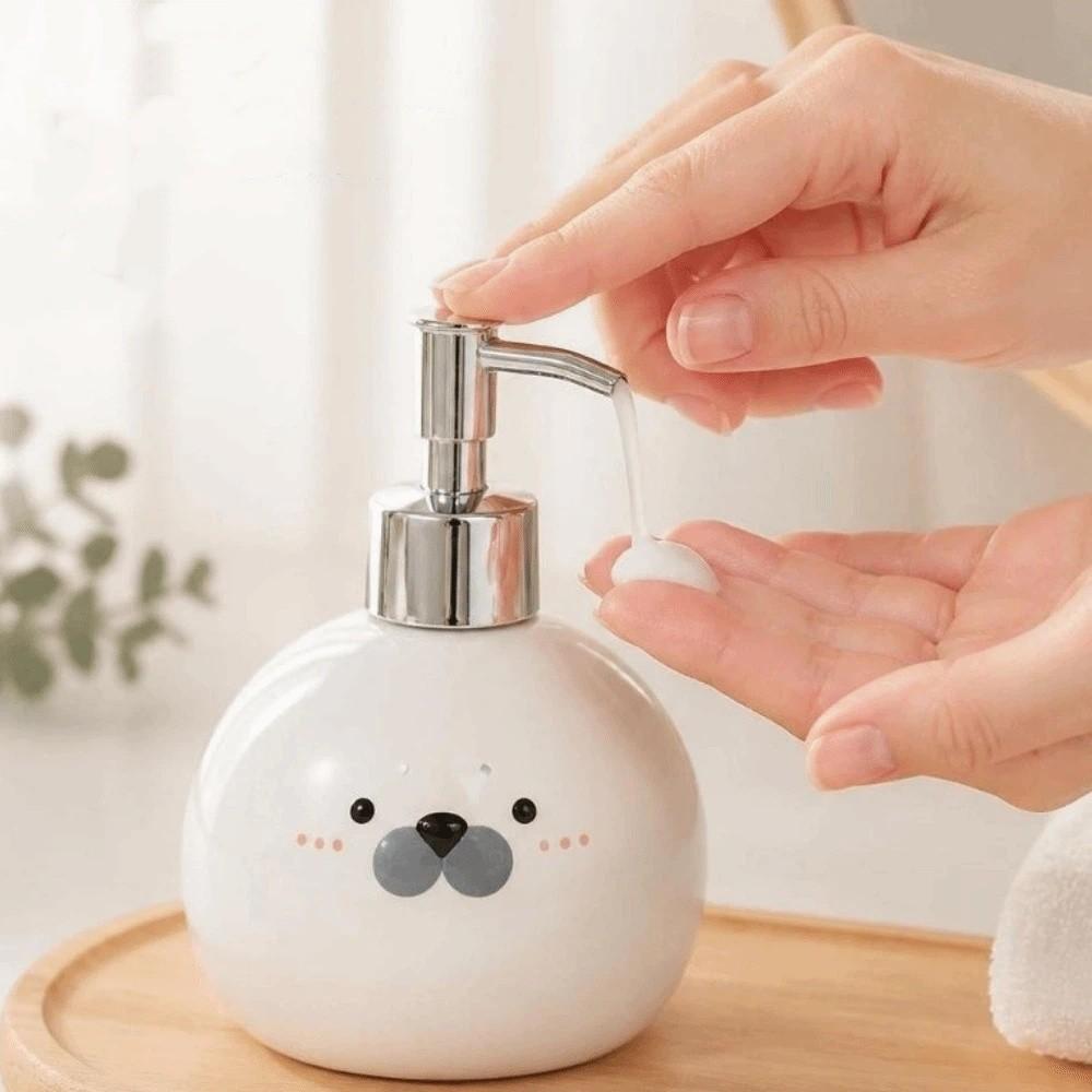 350ML Ceramic Hand Sanitizer Bottle Cute Seal Head Lotion Dispenser Lotion Bottle Household
