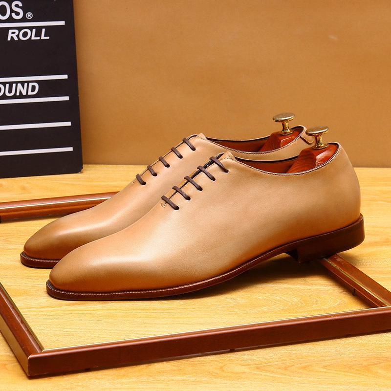 Мужские туфли дерби из натуральной кожи ручной окраски с заостренным носком - Британский формальный стиль