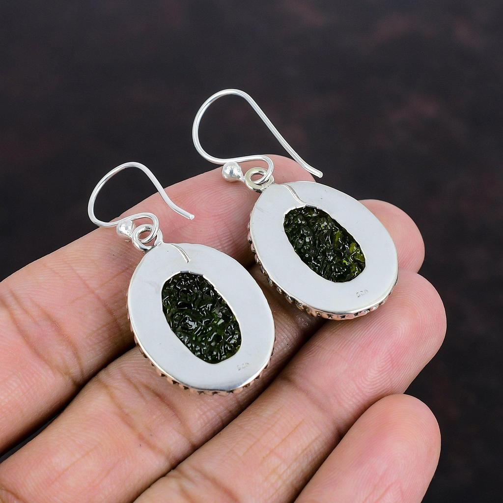 Серьги из молдавита, винтажные серьги из драгоценных камней, серьги из стерлингового серебра 925 пробы, серьги ручной работы, достойные ювелирные изделия, дизайнерские серьги, подарки для друга