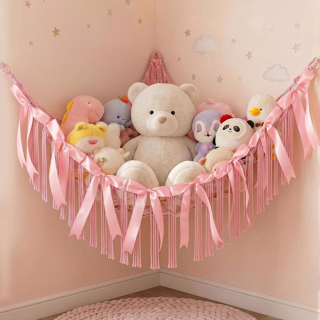 Bowknot Toy Storage Net – Handmade Triangle Boho Hammock